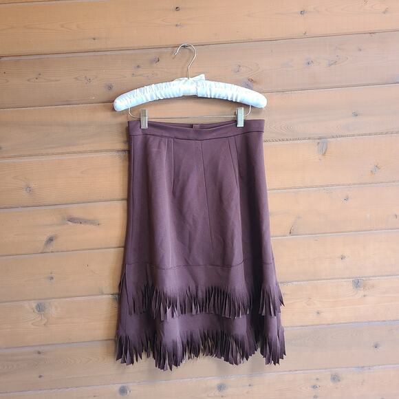 Vintage Dresses & Skirts - Vintage 70's Skirt Handmade Western Fringe High Rise Brown Midi Small Retro